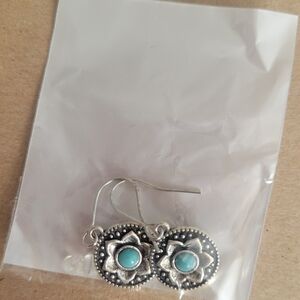 Silver and Turquoise Floral Earrings